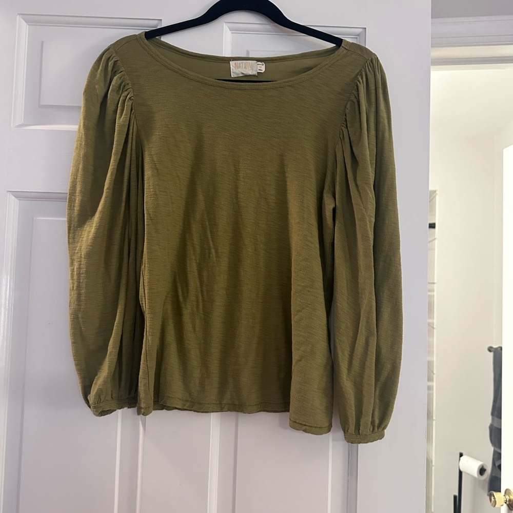 Nation LTD Olive Green Balloon Sleeve Long Sleeve Tee
